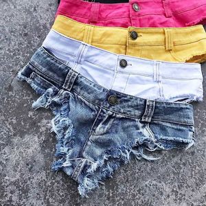 Women's Shorts Qisin 2023 New Women Sexy Low Waist Hole Tassel Denim Shorts Jeans Thong Short Feminino d240426