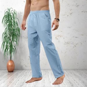 Erkek pamuk keten pantolon erkek bahar yaz gevşek nefes alabilen düz renkli kenevir pantolonlar fitness sokak kıyafeti boyutu S-4XL 240420