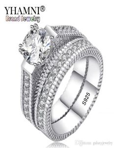 Yhamni 100 Real 925 Anelli in argento sterling set Hearts and Arrows 1ct Cz Diamond Fedi di nozze per donne Ring Doppio fidanzamento MR194036916