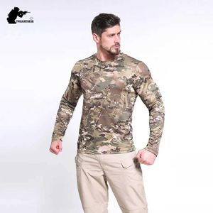Tactical T-shirts Camouflage mens T-shirt long sleeved quick drying tactical T-shirt mens clothing military training hunting camping T-shirt AFT01 240426