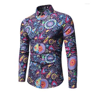 Men's Casual Shirts Fashion Trend Flower Shirt Men 2024 Spring Print Brand Clothes Flax Business Hawaiian Long Sleeve Dress