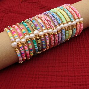 Ссылка браслетов GO2BOHO 2024 Мода Bohemian Elastic Freshwater Pearl Polymer Bracelet Clay Heishi для женщин