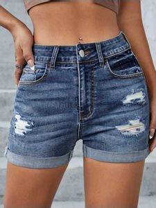 Kvinnors shorts lw hög midja rippad fickdesign fast mager stretchy denim shorts kvinnor casual rippad stretchig manschetter hem heta jean byxor d240426