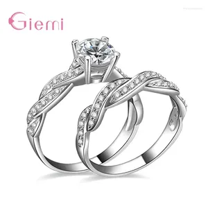 Cluster Rings Fashion 925 Sterling Silver Couple Twisted Cross CZ Engagement Wedding For Women Men Jewelry Gifts