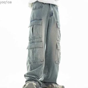 Men's Jeans Spring and summer work clothes multi pocket jeans new mens use washing vintage Japanese casual fashion pants Chinese unique loose pantsL2404