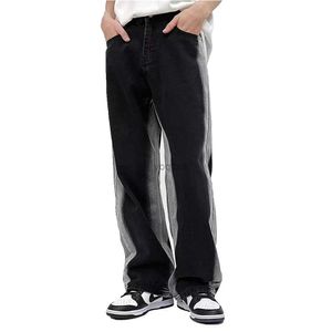Мужские джинсы Y2K Хип-хоп штаны Мужские лоскутные брюки широкие ноги модная уличная одежда Новая хараджуку повседневная бегуна толстая денимл2404