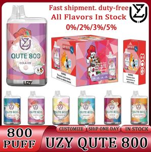 Original uzy Qute 800 Puff verfügbar E -Zigaretten 1,2OHM Mesh Spule 3ml Pod 0% 2% 3% 5% Level 550 mAh Batterie 3 Typ RGB Light Electronic Cigs Puf