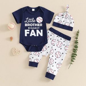 Kläder sätter 2024-03-18 LIORITIIN Baby Boy Summer Outfit Letter Print Kort ärm Romper och baseballbyxor Beanies Hat SetClothes