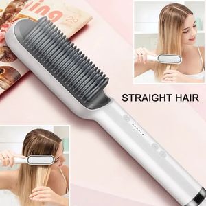 Professional 2 In 1 Hair Straightener Brush PTC Fast Heating Ceramic Electric Comb 240418