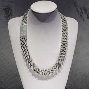 15 -миллиметровый багет moissanite Iced Out Bling Diamond Cuban Link Chain Hip Hop Jewelry Кубинское ожерелье