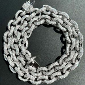 Пользовательская сеть рэппера 925 Серебро 12 мм толщиной Rolo Link Chain заморозила цепь мойссанита хип -хоп