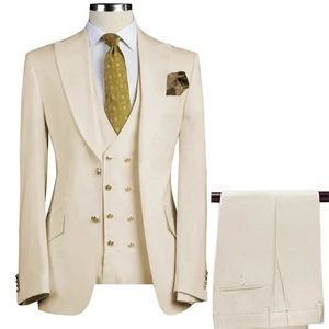 3 Pcs Set Suit Pants Vest Double breasted Custom Made Fashion Mens Casual Boutique Business Groom Wedding Jacket Blazers Coat 240422