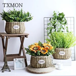 Flores decorativas de palha de salgueiro Handicraft Handicraft Flowerpot Flower Flower Basket Surflower Planting Conjunto