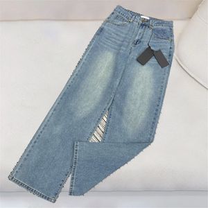 Luxury Letter Embroidered Jeans Women Blue Denim Pants Casual Straight Jean Trousers Designer Elegant Street Styl Jeans