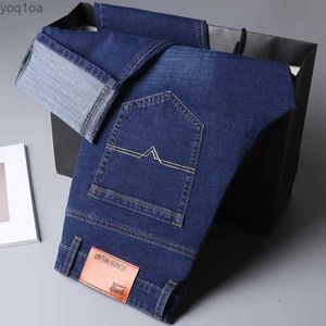 Men's Jeans Seasons mens straight casual jeans mens business elastic denim pants high-quality solid blue slim fit jeansL2404