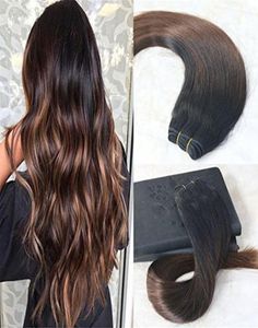 Human Hair Extensions Balayage Color Natural Black Ombre Chocolates Brown Real Human Hair Double Weft Balayage Hair Bundles4554539
