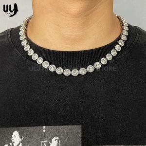 Strands ULJ Hip Hop Iced Out New 10mm Round Sparkling Water Diamond Cuban Chain Necklace Mens Jewelry Necklace 240424