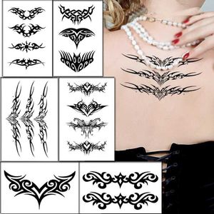 Tattoo Transfer Tattoo Aufkleber Totem schwarzer Farbe Blitz Temporärer wasserdichte Party gefälschter Make -up Hals Handarm Körperkunst für Männer Frauen 240426