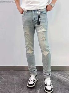 Jeans masculinos Mens Cardigan Jeans Casual Jeans High Street Ultra-Fit Fit Fit Blue Hip-Hop Jeans Rua Men Trousersl2404