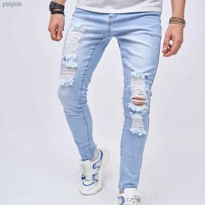 Męskie dżinsy wiosenne i jesienne męskie otwarte przednie dżinsy wyjątkowo cienkie męskie spodnie modne elastyczne dziury ołówek swobodny JeanSl2404