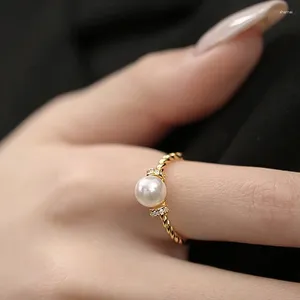 Cluster Rings PANJBJ 925 Sterling Silve Pearl Zircon Ring For Women Girl Weave Grace Romantic Adjustable Gift Drop