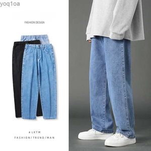 Mäns jeans herrar raka jeans vår/sommar ny klassisk stil elastisk midja lös passande klänning fashionabla y2k byxor mens street kläd