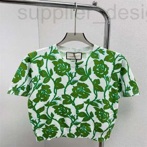 Kvinnors t-shirt designer hög kvalitet 2024 vår/sommar ny produkt mode klart blomma mönster rund hals kort ärm stickad topp hb80