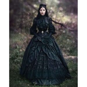 Wedding Bride High Gothic Victorian Dress Black For Collar Long Sleeves Steakpunk Vintage Bridal Gowns Tiered Floor Length