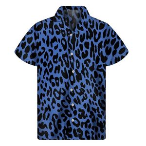 Mäns avslappnade skjortor Färgglada Leopard Hawaiian -skjortor för män kläder 3d tryck Aloha Beach Button Shirt Summer Short Sleeve Street Topps Lapel Blue 240424