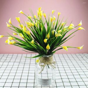 Decorative Flowers Artificial Mini Calla With Green Leaf Lily Aquatic Plants Home Decoration Flower Wedding Decor