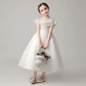 Kabarık çiçek kız elbise dantel işlemeli düğün prenses elbise ev sahibi performans kostüm etek gece elbise