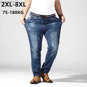 Men's Jeans Large mens jeans 6XL 7XL 8XL 180KG summer mens loose pants denim blue Plus brand torn clothingL2404