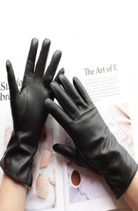 BickMods New Women039s Leather Gloves Autumn and Winter Warm Velvet Lining Straight Style Black Sheepskin Gloves7132462