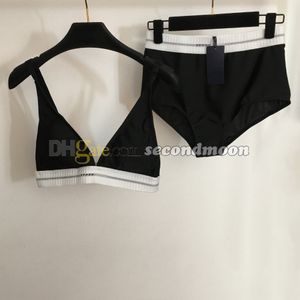 Letra Sapi -maiô Contraste Bikinis Conjunto V Vesar de banho de pescoço Verão de duas peças de maiô