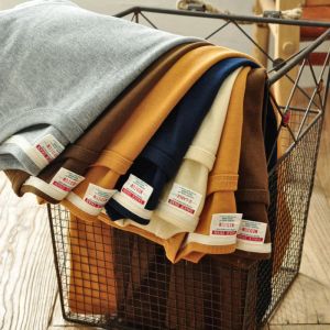 Shirts Saucezhan Tops & Tees Men's Tshirt Summer Short Sleeve 5 Colors Pure Cotton Antideformation Doublewoven Fabric 340g
