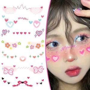 Tattoo Transfer New Face Temporary Tattoos Cartoon Love Star Flowers Rainbow Face Freckle Sweet Tattoo Stickers For Girls Boys Makeup Party 240426