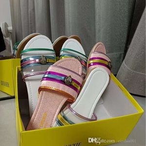 2024 New Colorful Flat Bottom Designer Slippers For Womens Metal Eagle Head Wearing Straight Line Letter Slippers