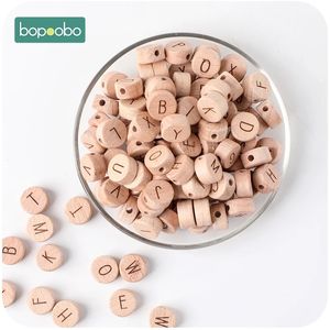 Bopooboboo 20pc木製英語のアルファベットビーズ食品グレードの素材レターDIYの歯の飼育ガラガラ240420