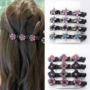 Hårklämmor Barrettes Fashion Crystal Flowers Hair Clips for Women Girls Rhinestones Braid Hairpins Bangs Side Clip Barrettes Korean Hårtillbehör 240426