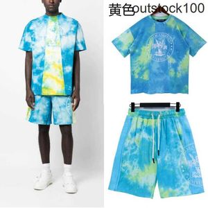 High end designer clothes for Paa Angles Dyed High Street Round Neck Short Sleeve T-shirt Shorts Capris Mens Set Summer Fashion With 1:1 original labels