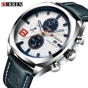 Armbandsur Curren Top Brand Mens Military Sport Men Leather Chronograph Quartz Wrist Calender Man Clock Relogio Masculino Y240425