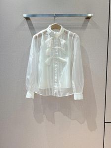 Frauenblusen Stil Retro Seide Organza Bluse Zugangskontrollpositionierungsstreifen Spleißen Holzohrprozess