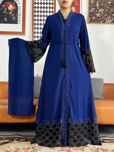 Latest Women Elegant Dresses Dubai Party Outfits Long Sleeve Chiffon Dashiki Muslim Women Robe Open African Abaya Clothing 240425