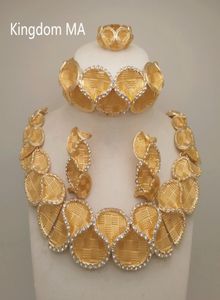 Kingdom MA TOP DUBAI Gold Color Sets Nigerian Wedding African Crystal Naszyjnik Bransoletka Pierścień Big Biżuteria C190415011019279