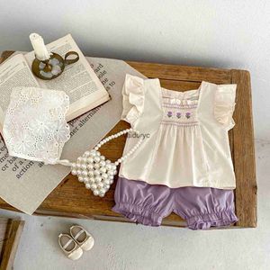 Kleidungssets 0-3y Baby Girls Kleidung Set Tulpe Tops und Shorts süße Mädchen Tee Anzug Baby Outfit H240426