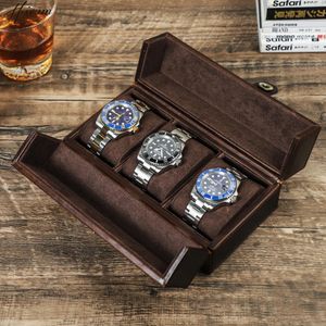 Luxurio vintage Genuino in pelle vera 3 slot orologi per orologi da viaggio Organizzatore portatile Box con fibbia in metallo regali fatti a mano 240415