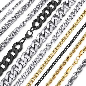 Strands Stainless steel chain necklace suitable for men women curly Cuban chain gold silver punk necklace fashionable mens jewelry gifts 240424