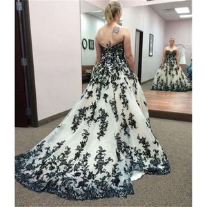 Black For A-Line And Dress New-Gothic Bride White Sweetheart Strapless Backless Lace Bridal Dresses Vestidos Plus Size Bohemian Tulle Wedding Gowns es