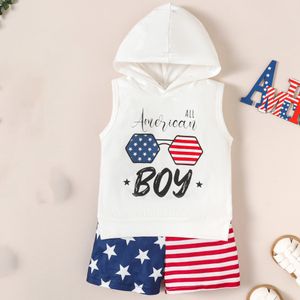 Conjuntos infantis de crianças American Baby Summer Print Letter shorts Capuz de capuz de capuz Independence Dia de duas peças