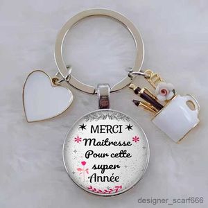 Keychains Lanyards merci maitresse french letter word teachers day gift keychain enamel pen holder love pendant DIY keychain gift